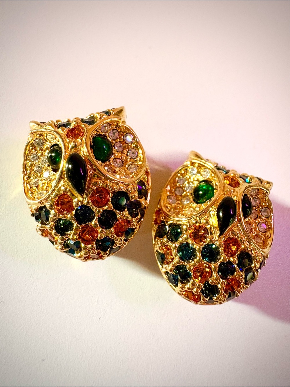 Vintage Joan Rivers Goldtone Owl Clip-On Earrings